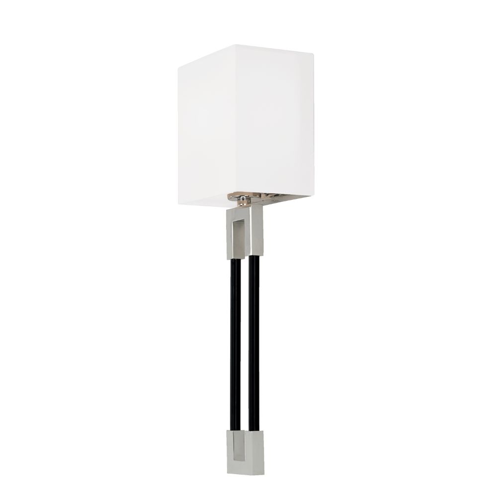 Capital Lighting 644711NK 5.5" W x 19" H 1-Light Sconce in Polished Nickel and Black with White Fabric Bolt-On Shade