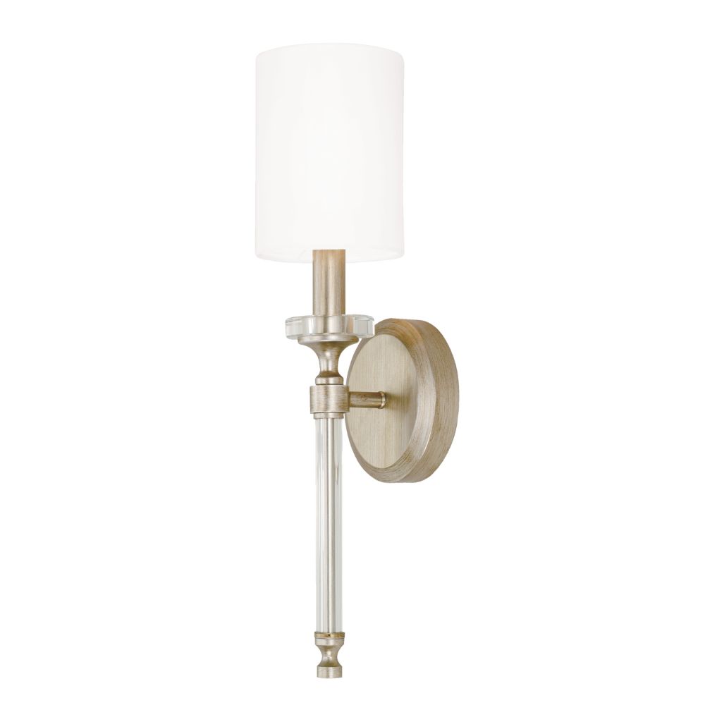 Capital Lighting 644811BS-703 5" W x 18" H 1-Light Sconce in Brushed Champagne with White Fabric Stay-Straight Shade and Acrylic Rod and Bobeche