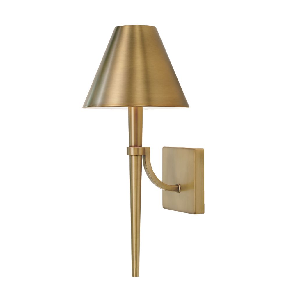 Capital Lighting 645911AD 8" W x 19" H 1-Light Sconce in Aged Brass with Metal Shade with White Interior