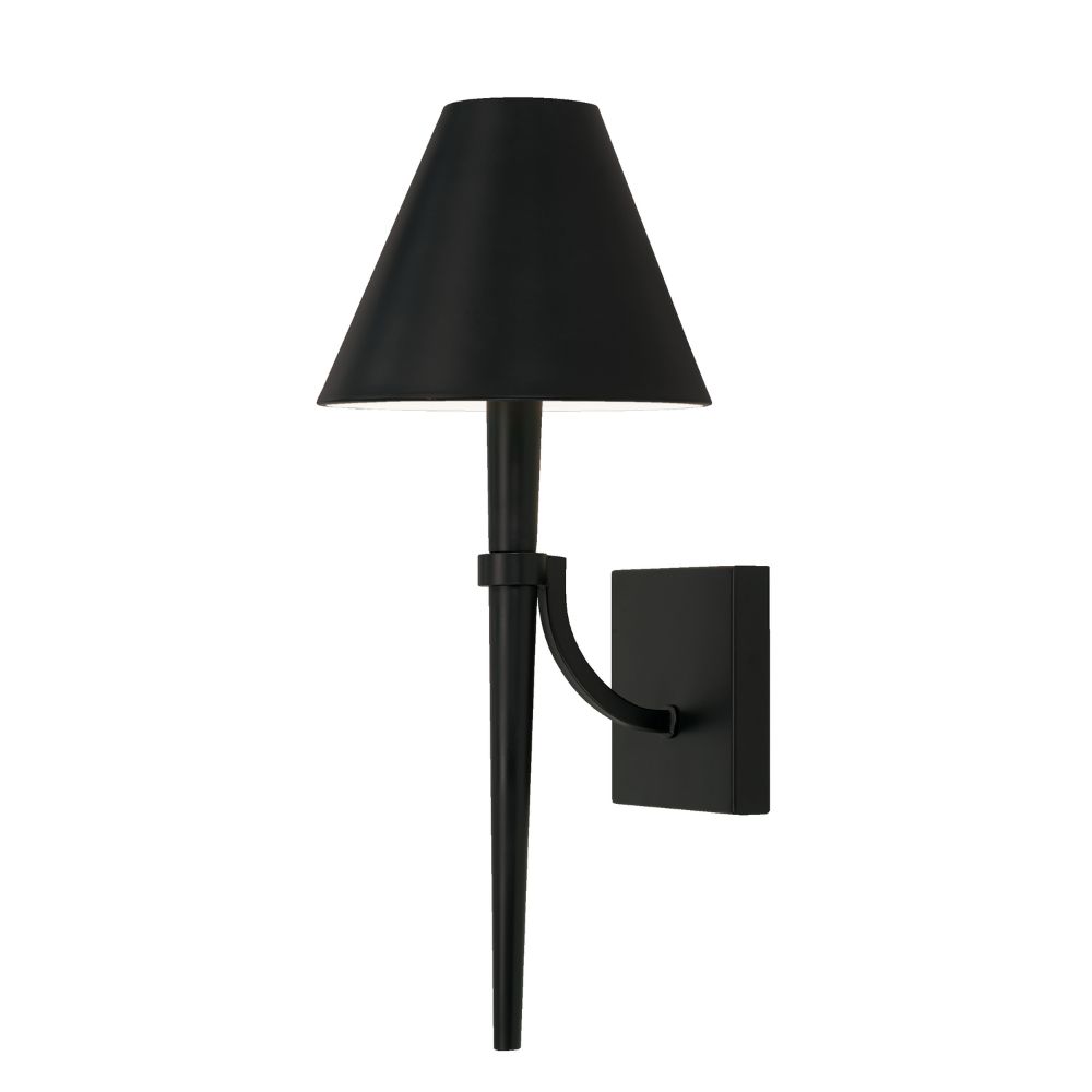 Capital Lighting 645911MB 8" W x 19" H 1-Light Sconce in Matte Black with Metal Shade with White Interior