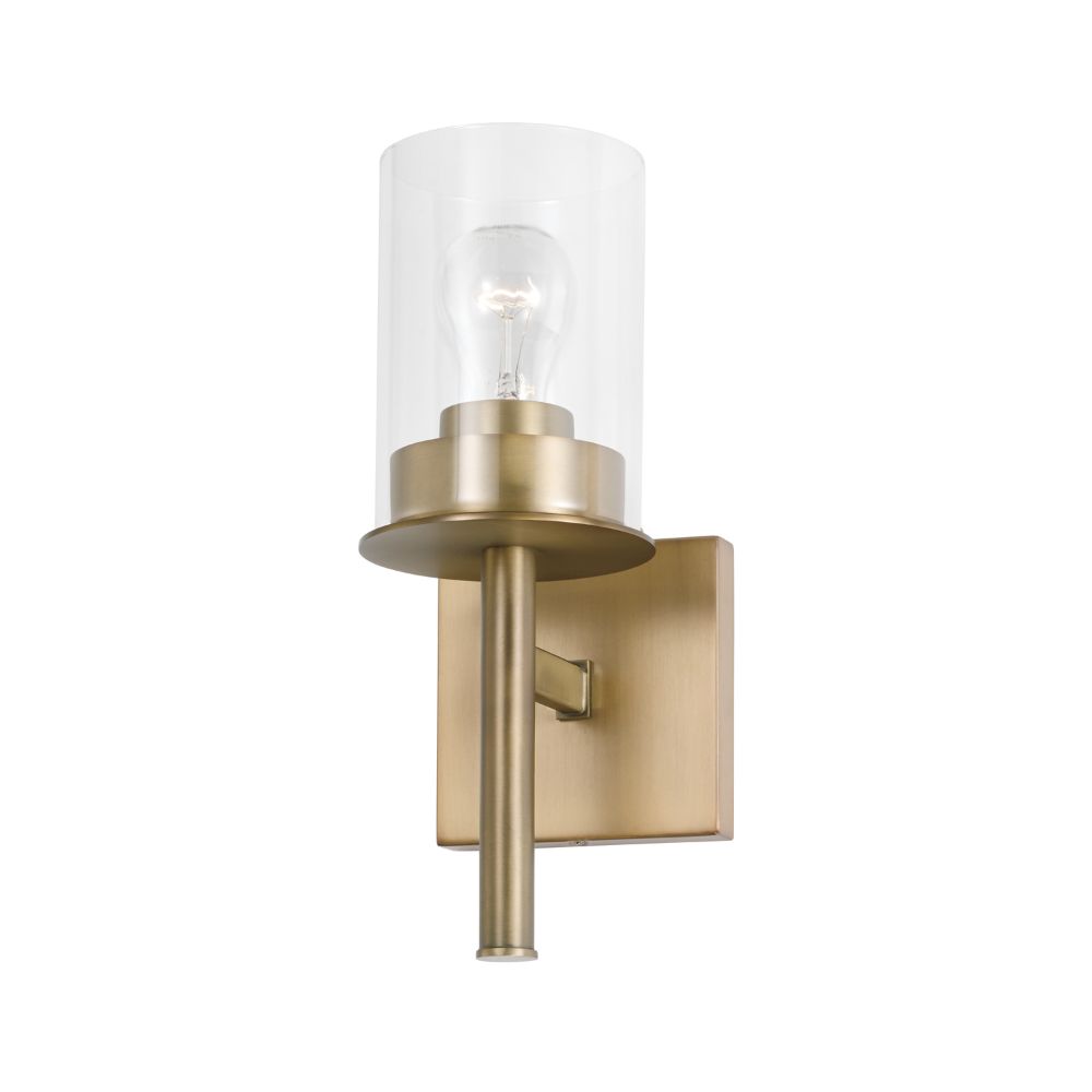HomePlace Lighting 646811AD-532 5" W x 13" H 1-Light Sconce in Aged Brass with Clear Glass