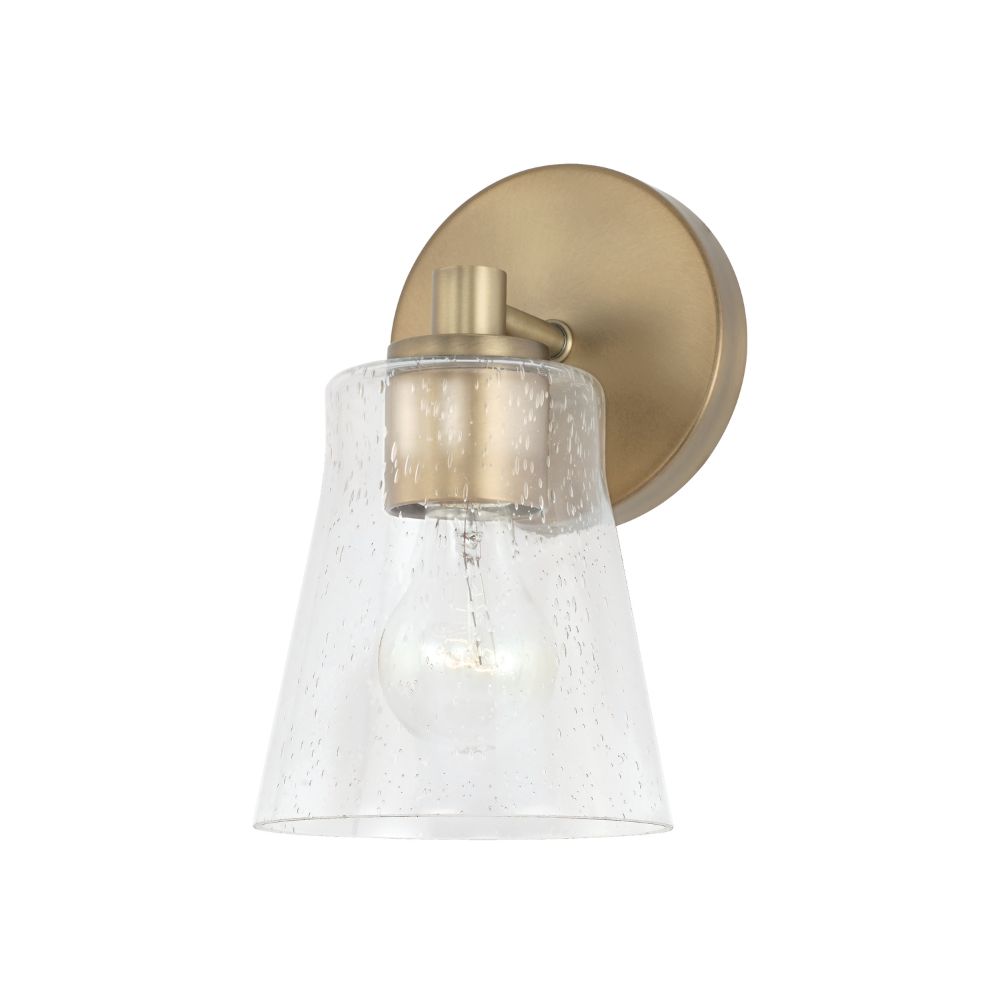 HomePlace Lighting 646911AD-533 5.5" W x 9" H 1-Light Sconce in Aged Brass with Clear Seeded Glass