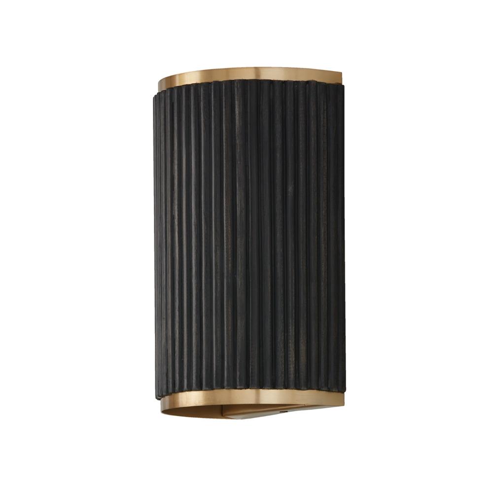 Capital Lighting 650721KR 7.50"W x 12"H 2-Light Sconce in Matte Brass and Handcrafted Mango Wood in Black Stain