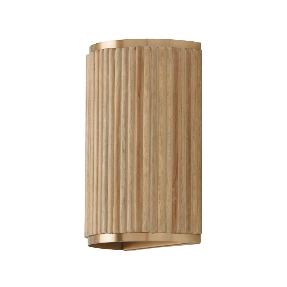 Capital Lighting 650721WS 7.50"W x 12"H 2-Light Sconce in Matte Brass and Handcrafted Mango Wood in White Wash