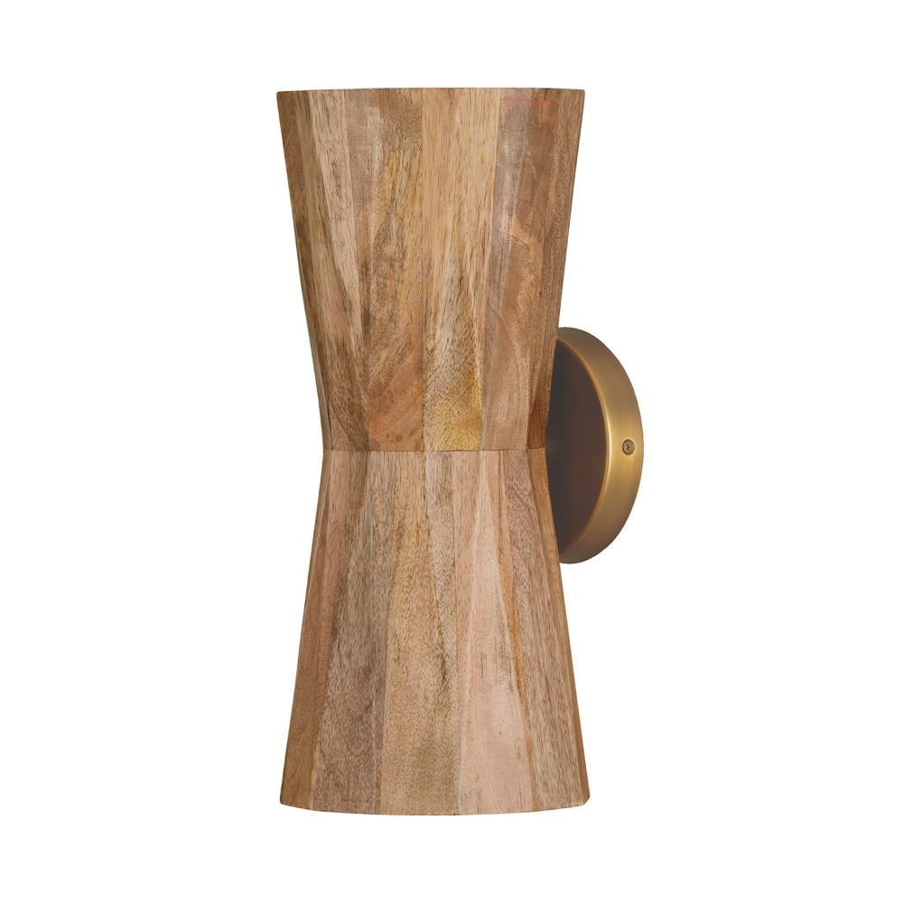 Capital Lighting 651021LW 6.50"W x 15"H 2-Light Sconce in Hand-distressed Patinaed Brass and Handcrafted Mango Wood
