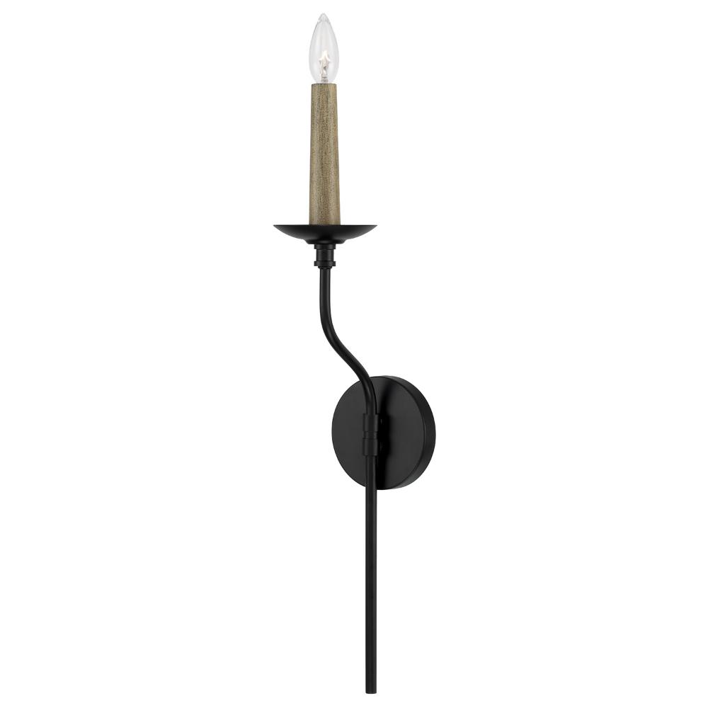 Capital Lighting 651511MB 5"W x 26"H 1-Light Sconce in Matte Black with Interchangeable Faux Wood or Matte Black Candle Sleeve