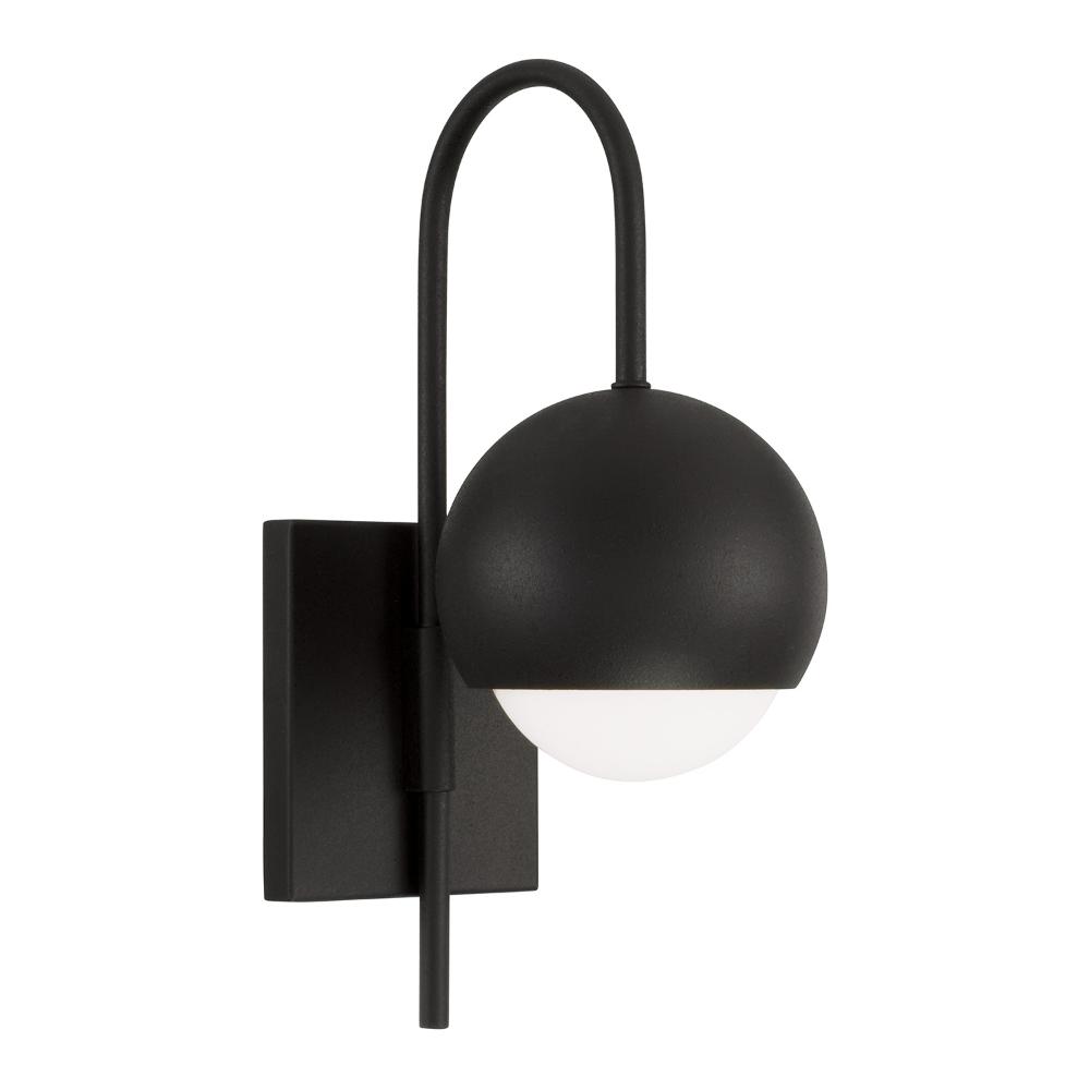 Capital Lighting 651611BI 6"W x 15.50"H 1-Light Circular Globe Sconce in Black Iron with Soft White Glass