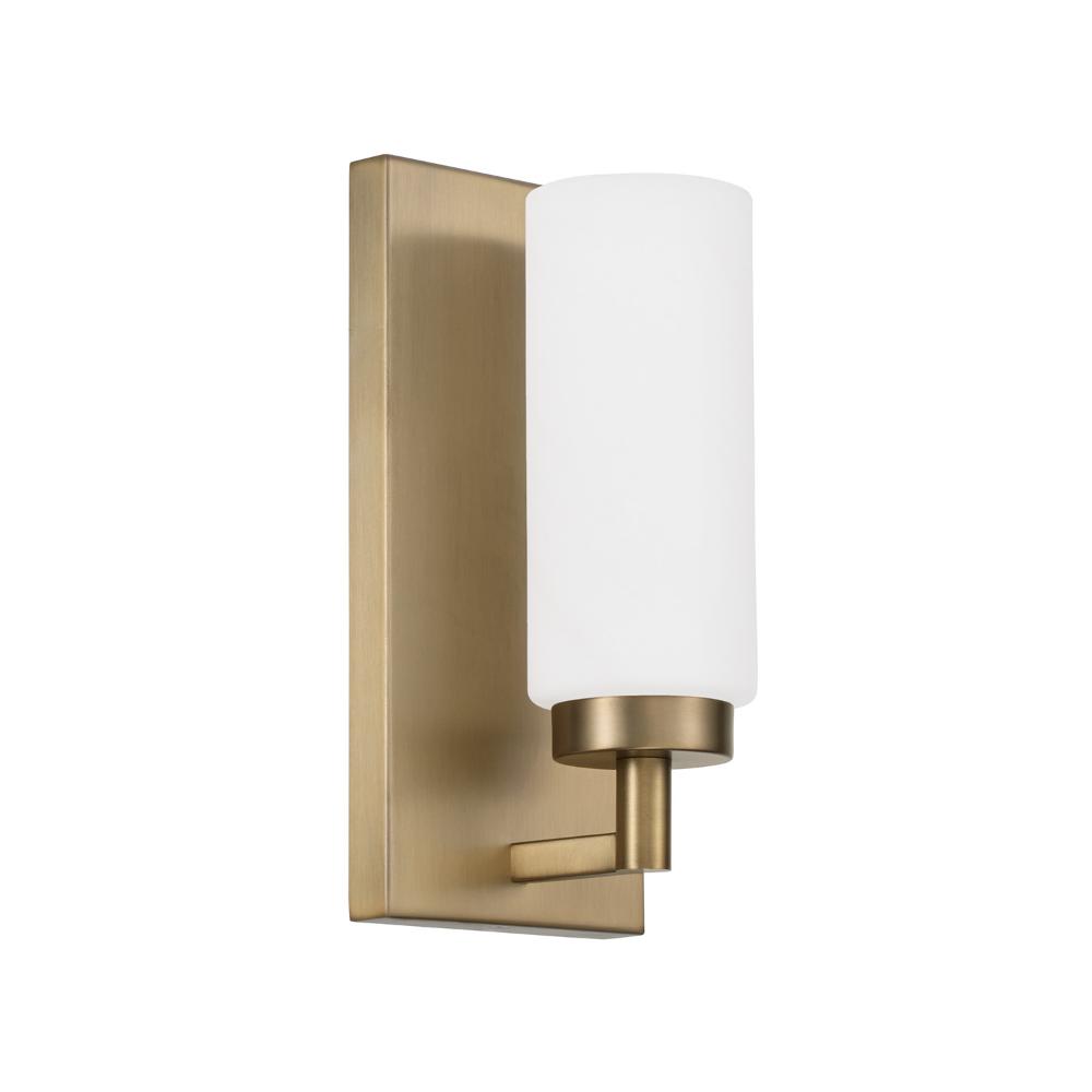 Capital Lighting 651711AD 5"W x 11"H 1-Light Cylindrical Sconce in Aged Brass with Faux Alabaster Glass