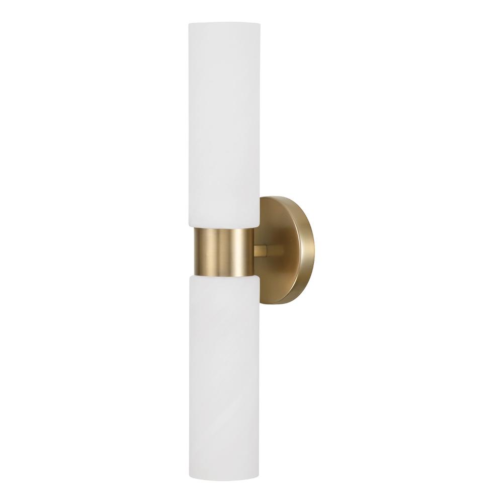 Capital Lighting 651721AD 5"W x 20.50"H 2-Light Cylindrical Linear Bath Bar Sconce in Aged Brass with Faux Alabaster Glass