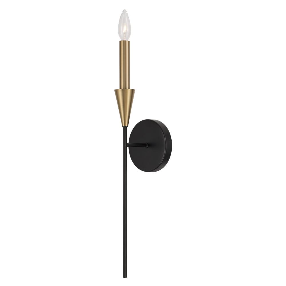 Capital Lighting 651911AB 5"W x 22.25"H 1-Light Sconce in Black and Aged Brass with Interchangeable White or Aged Brass Candle Sleeve