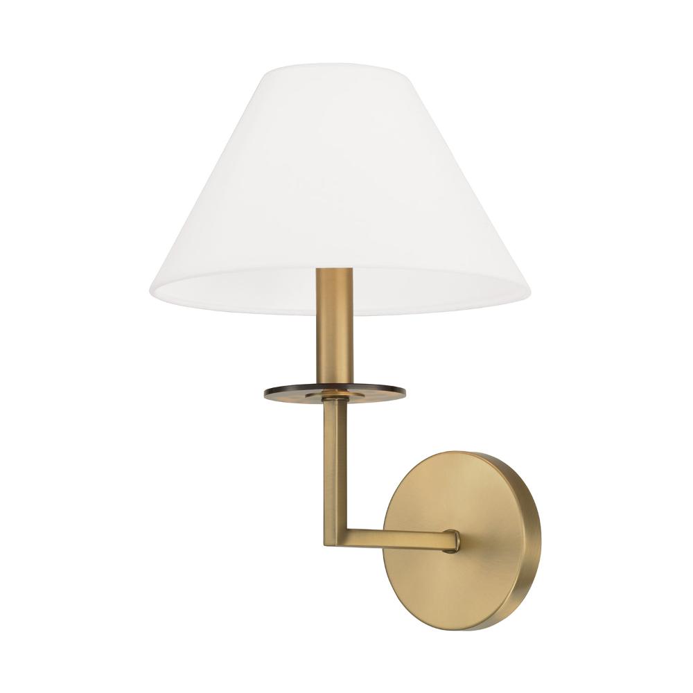 Capital Lighting 652211AD 10"W x 14.75"H 1-Light Sconce in Aged Brass with White Fabric Stay-Straight Shade and Interchangeable Clear or Tortoise Shell Bobeche