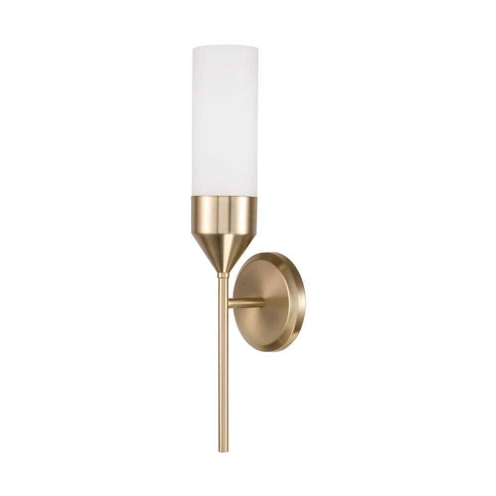 Capital Lighting 652411MA 5"W x 19.75"H 1-Light Cylindrical Sconce in Matte Brass with Soft White Glass
