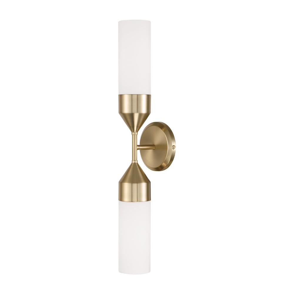 Capital Lighting 652421MA 25"W x 5"H 2-Light Cylindrical Sconce in Matte Brass with Soft White Glass