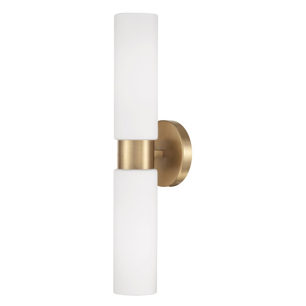 Capital Lighting 652621AD 5"W x 20.50"H 2-Light Dual Linear Sconce Bath Bar in Aged Brass with Soft White Glass