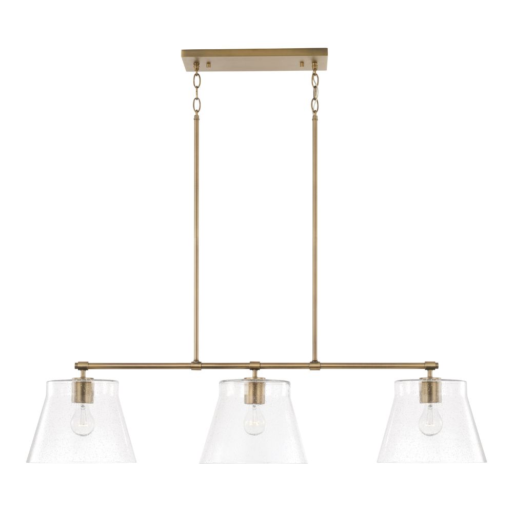 HomePlace Lighting 846931AD 44.5" W x 10" H 3-Light Island in Aged Brass with Clear Seeded Glass