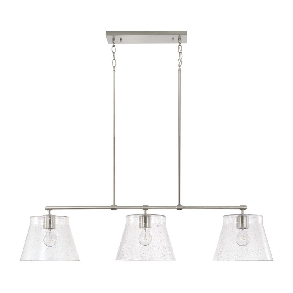 HomePlace Lighting 846931BN 44.5" W x 10" H 3-Light Island in Brushed Nickel with Clear Seeded Glass