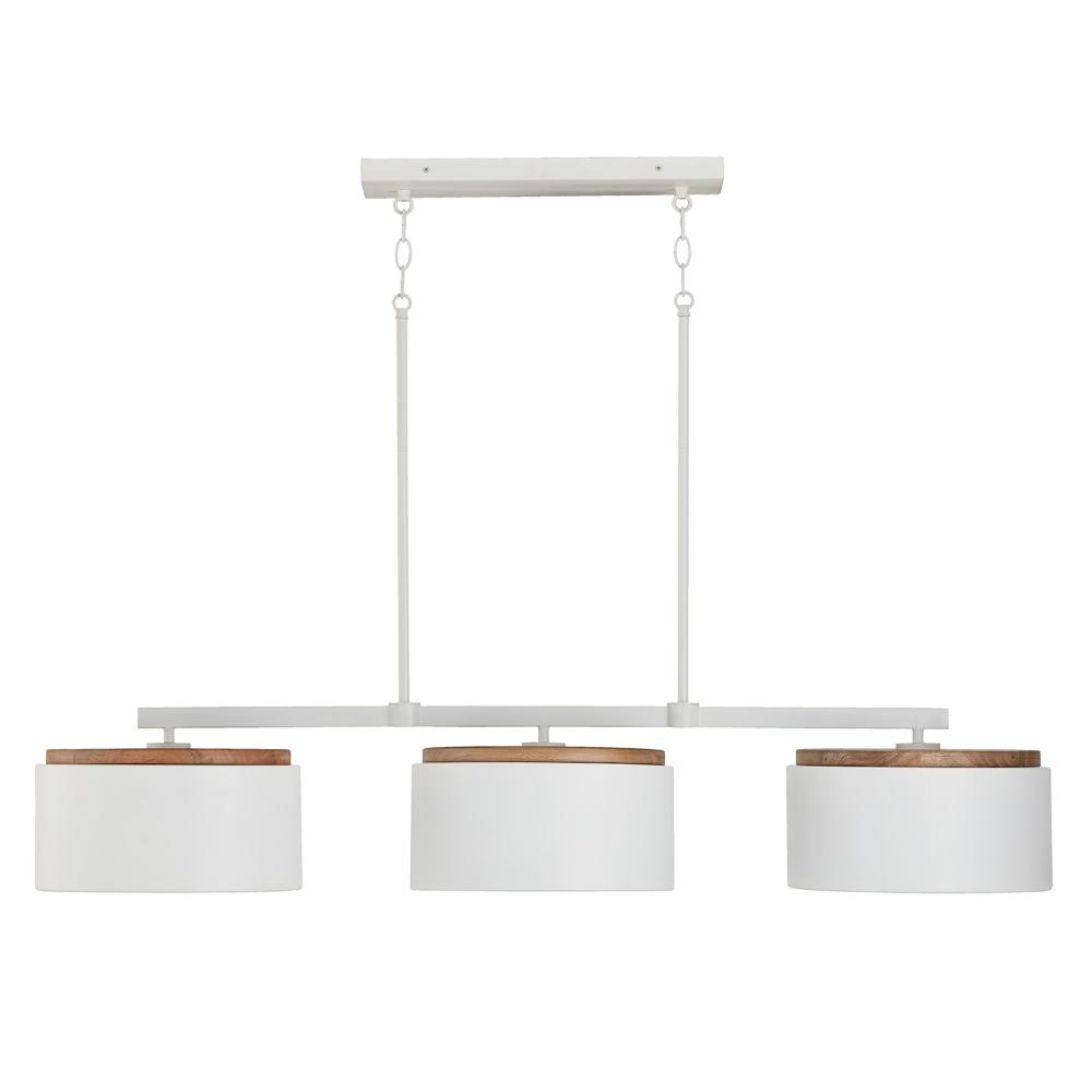 Capital Lighting 850931LT 46.50"W x 8.50"H 3-Light Linear Chandelier in White with Mango Wood and Matte White Metal Shades