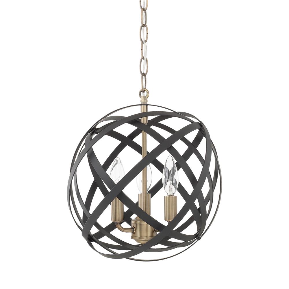 Capital Lighting 4233AB Axis 3 Light Pendant in Aged Brass and Black
