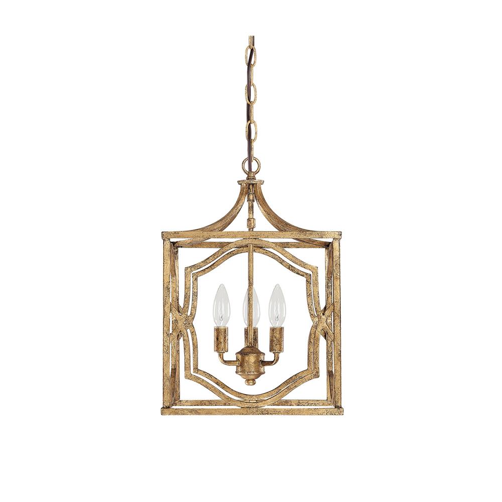 Capital Lighting 9481AG Blakely Antique Gold 3 Light Foyer; Includes Chain And Flush Mount Option