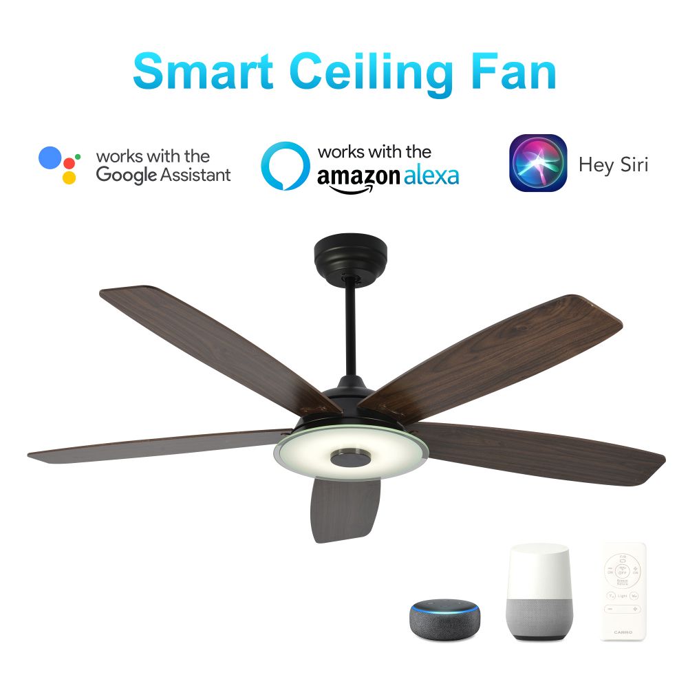 Carro USA VS525H-L13-B5-1 Journey 52-inch Indoor/Outdoor Smart Ceiling Fan, Dimmable LED Light Kit & Remote Control, Works with Alexa/Google Home/Siri
