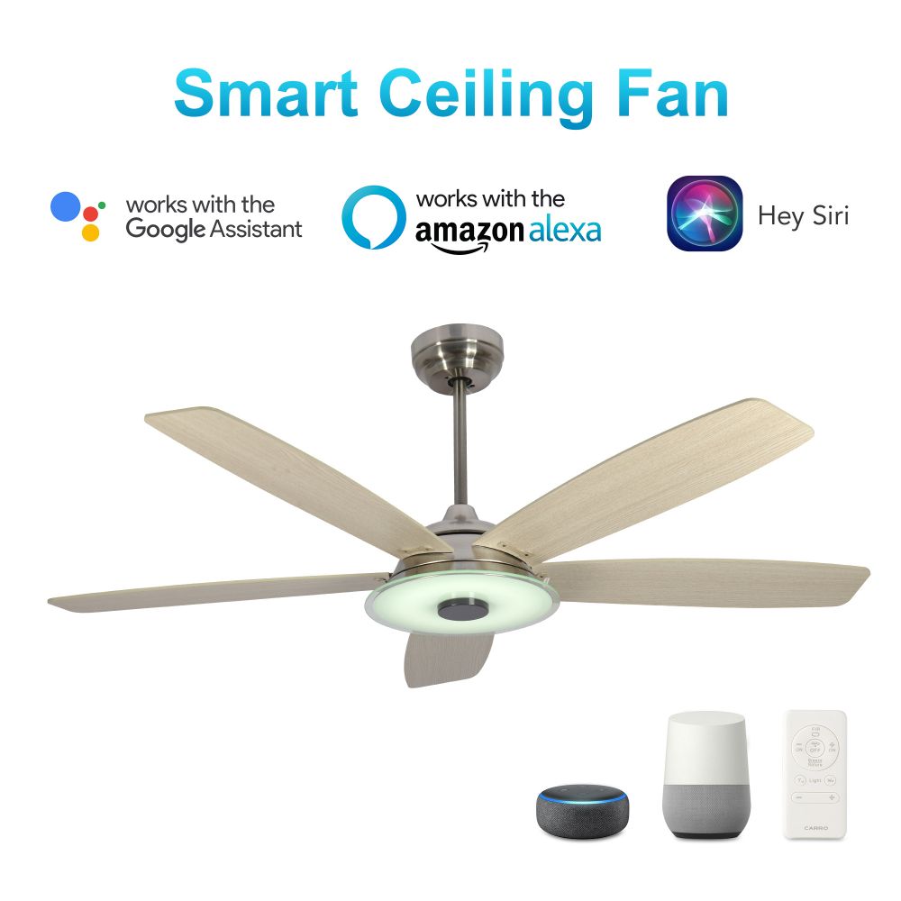 Carro USA VS525H-L13-S6-1 Journey 52-inch Indoor/Outdoor Smart Ceiling Fan, Dimmable LED Light Kit & Remote Control, Works with Alexa/Google Home/Siri