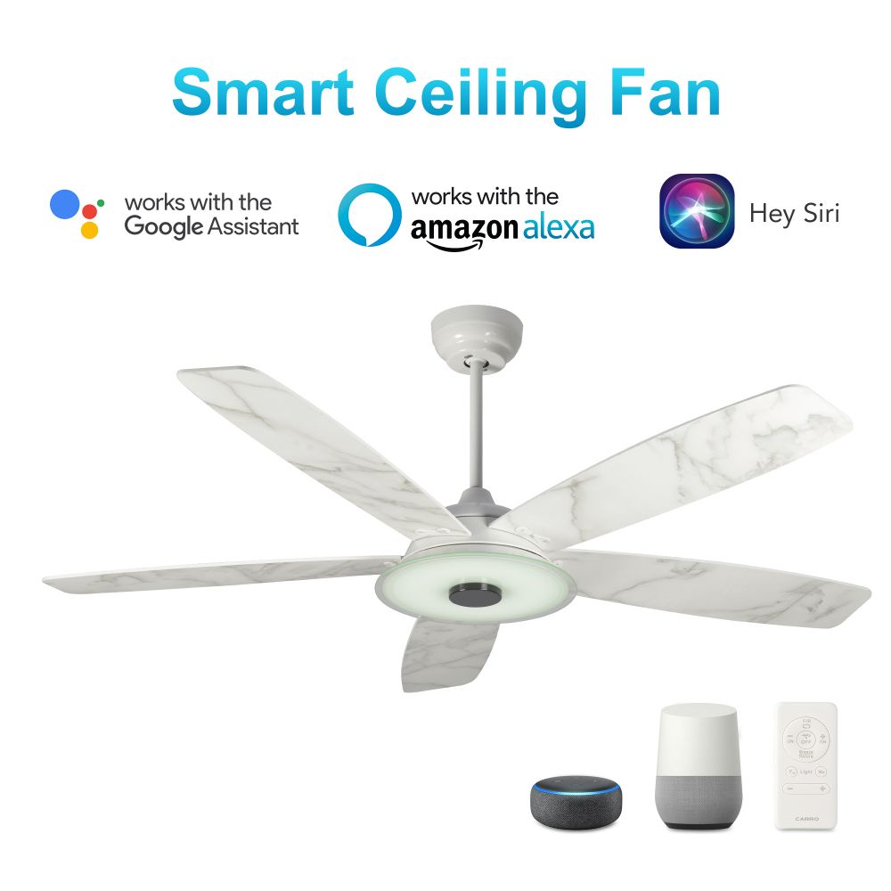 Carro USA VS525H-L13-W7-1 Journey 52-inch Indoor/Outdoor Smart Ceiling Fan, Dimmable LED Light Kit & Remote Control, Works with Alexa/Google Home/Siri