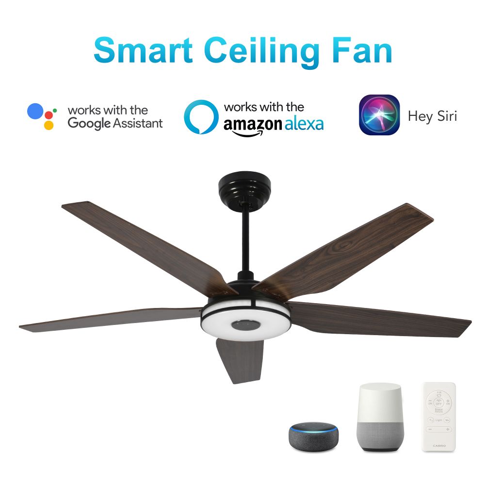 Carro USA VS525S-L13-B5-1 Elira 52-inch Indoor/Outdoor Smart Ceiling Fan, Dimmable LED Light Kit & Remote Control, Works with Alexa/Google Home/Siri