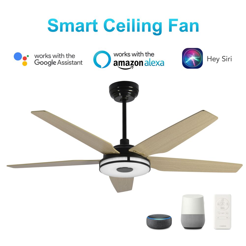 Carro USA VS525S-L13-B6-1 Elira 52-inch Indoor/Outdoor Smart Ceiling Fan, Dimmable LED Light Kit & Remote Control, Works with Alexa/Google Home/Siri