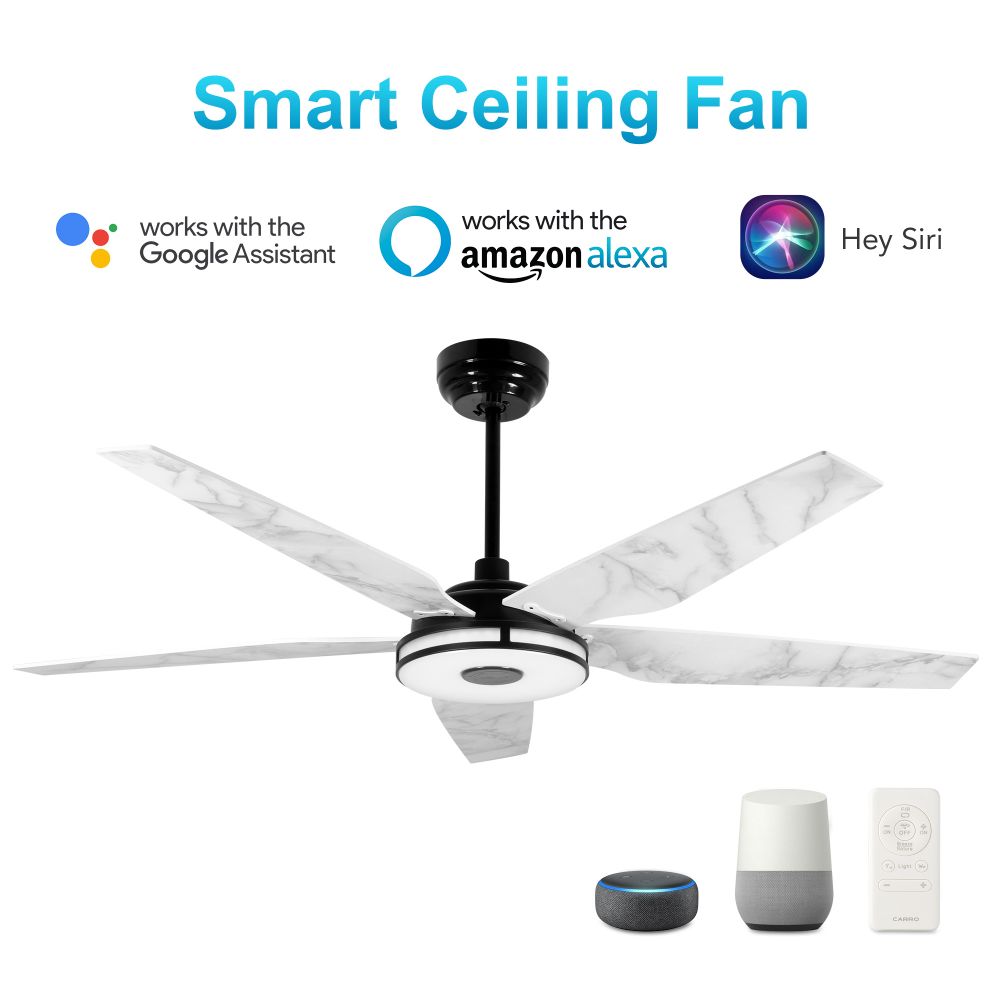 Carro USA VS525S-L13-B7-1 Elira 52-inch Indoor/Outdoor Smart Ceiling Fan, Dimmable LED Light Kit & Remote Control, Works with Alexa/Google Home/Siri
