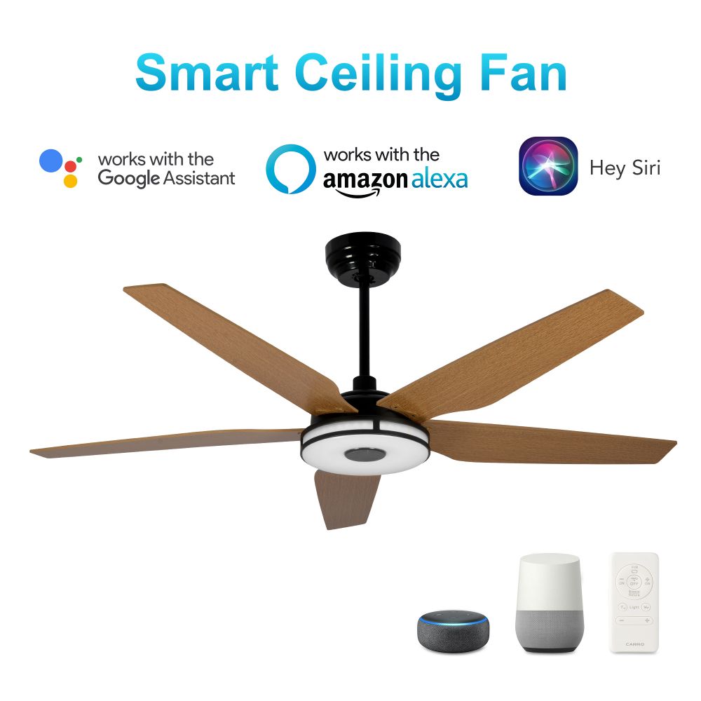 Carro USA VS525S-L13-B9-1 Elira 52-inch Indoor/Outdoor Smart Ceiling Fan, Dimmable LED Light Kit & Remote Control, Works with Alexa/Google Home/Siri