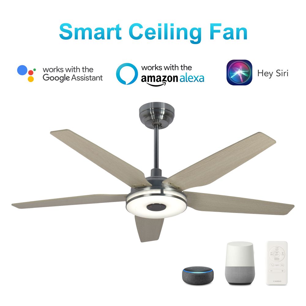 Carro USA VS525S-L13-S6-1 Elira 52-inch Indoor/Outdoor Smart Ceiling Fan, Dimmable LED Light Kit & Remote Control, Works with Alexa/Google Home/Siri