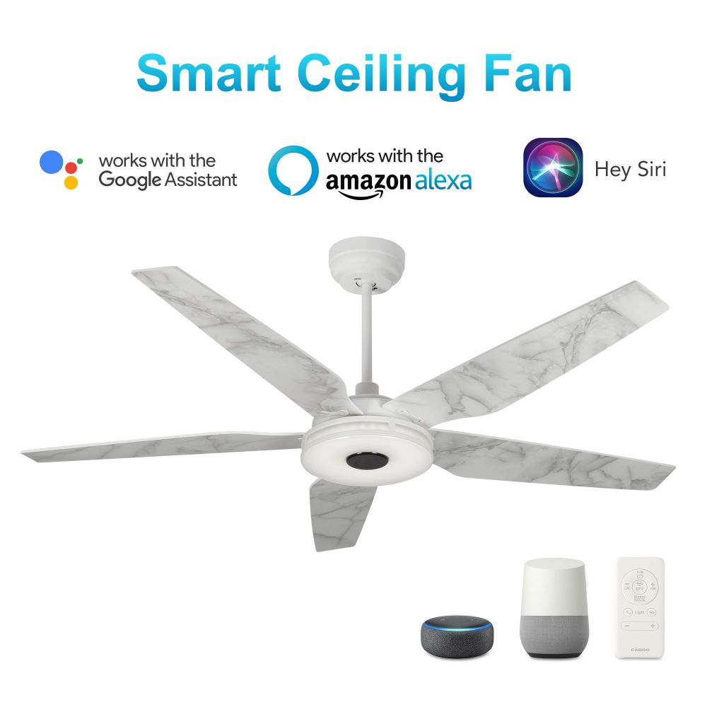 Carro USA VS525S-L13-W7-1 Elira 52-inch Indoor/Outdoor Smart Ceiling Fan, Dimmable LED Light Kit & Remote Control, Works with Alexa/Google Home/Siri