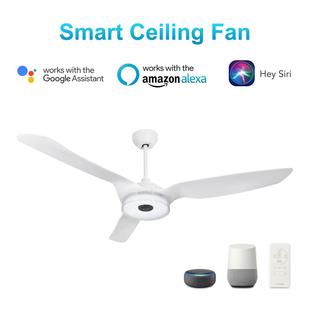 Carro USA VS563F-L13-W1-1 Fletcher 56-inch Indoor/Outdoor Smart Ceiling Fan, Dimmable LED Light Kit & Remote Control, Works with Alexa/Google Home/Siri
