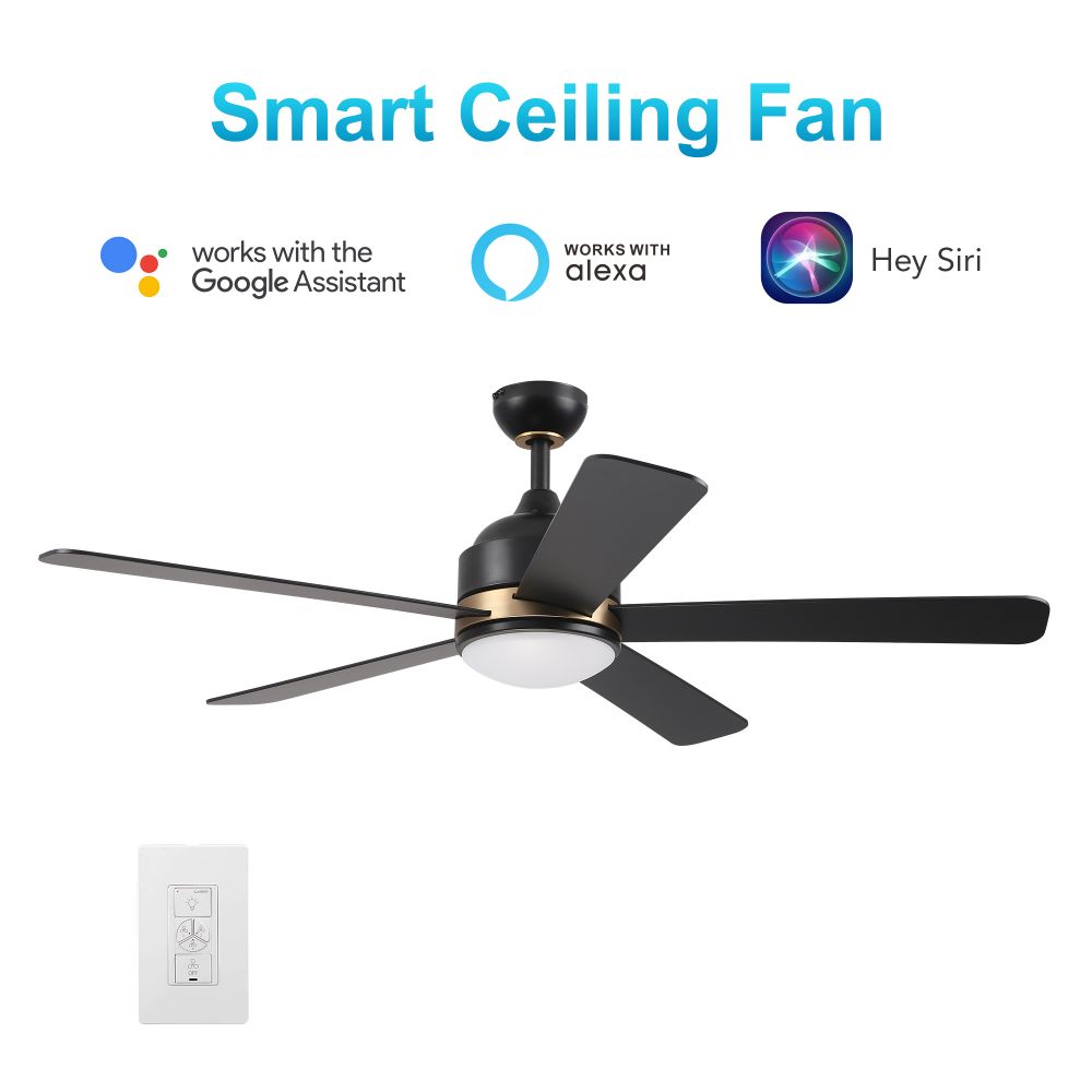 Carro USA VWGS-525A2-L11-B2-1G Simoy 52-inch Indoor Smart Ceiling Fan with LED Light Kit and Wall Control, Works with Alexa/Google Home/Siri
