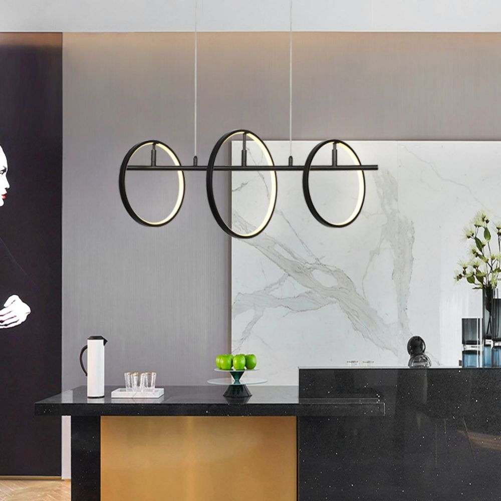 Carro USA VP-M3113011B1 Creative Circle Style Living Room Hanging Black Modern Designer LED Chandelier Pendant Light-Matte Black