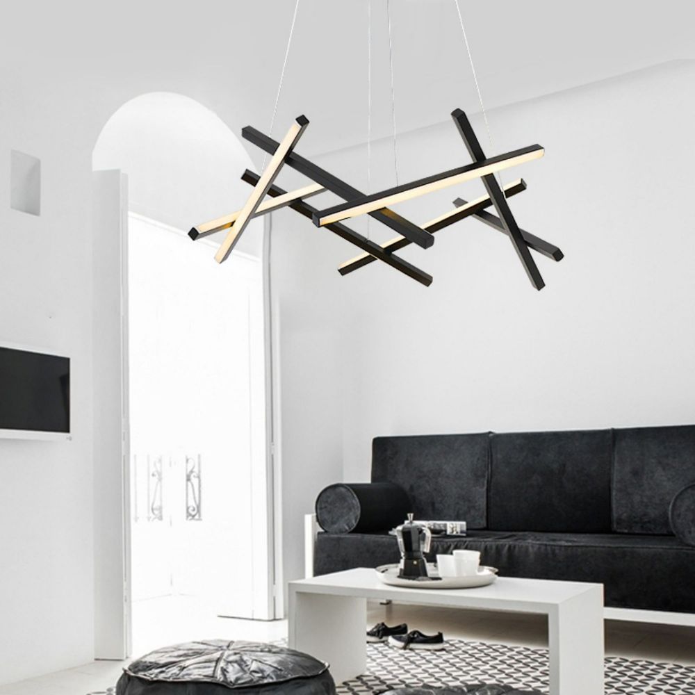 Carro USA VP-M3513011B1 Modern Linear Novel Design Living Room Hanging Black LED Pendant Light-Matte Black