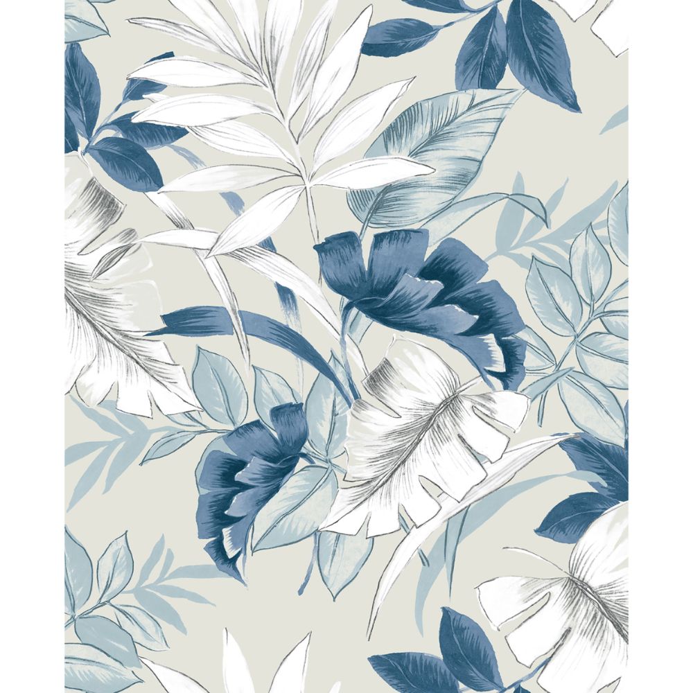 Casa Mia Wallpaper RM22402 Tropical Leaves Wallpaper in Blue Lagoon