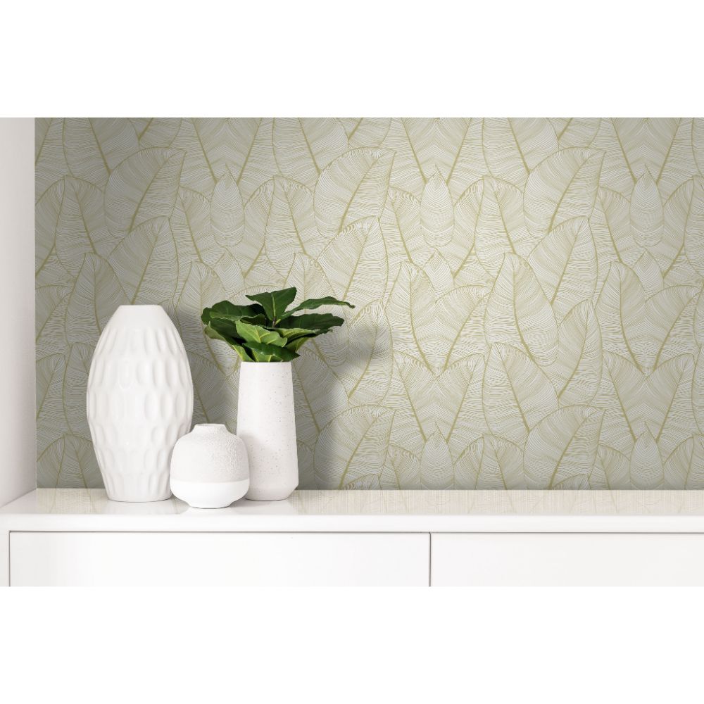 Casa Mia Wallpaper RM21803 Casa Mia Lined Leaves Peel & Stick Wallpaper