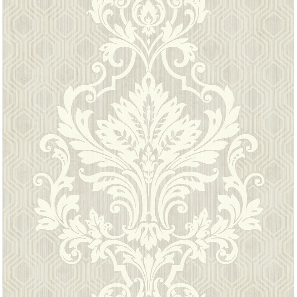 Casa Mia Wallpaper RM30508 Geometrical Damask Wallpaper In Grey, White, Soft Cream