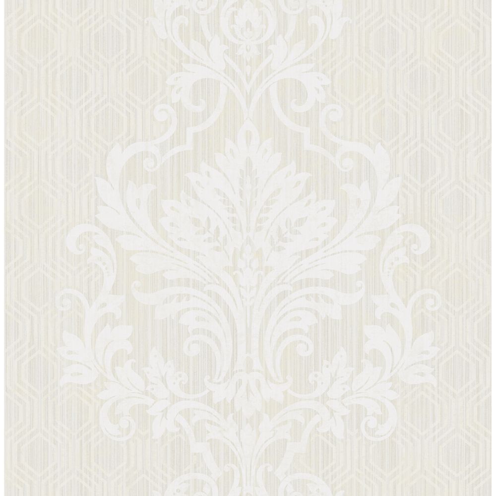 Casa Mia Wallpaper RM30510 Geometrical Damask Wallpaper In White, Cream