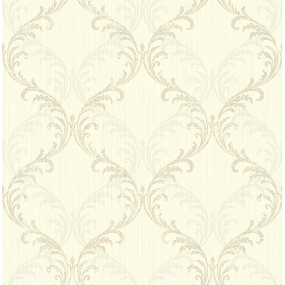 Casa Mia Wallpaper RM30705 Double Scroll Wallpaper In Cream, White, Beige