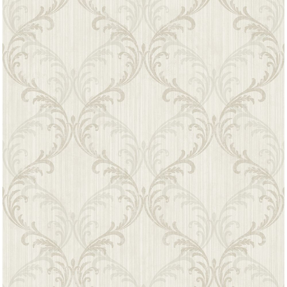 Casa Mia Wallpaper RM30708 Double Scroll Wallpaper In Soft Cream, Soft Grey, Soft Brown