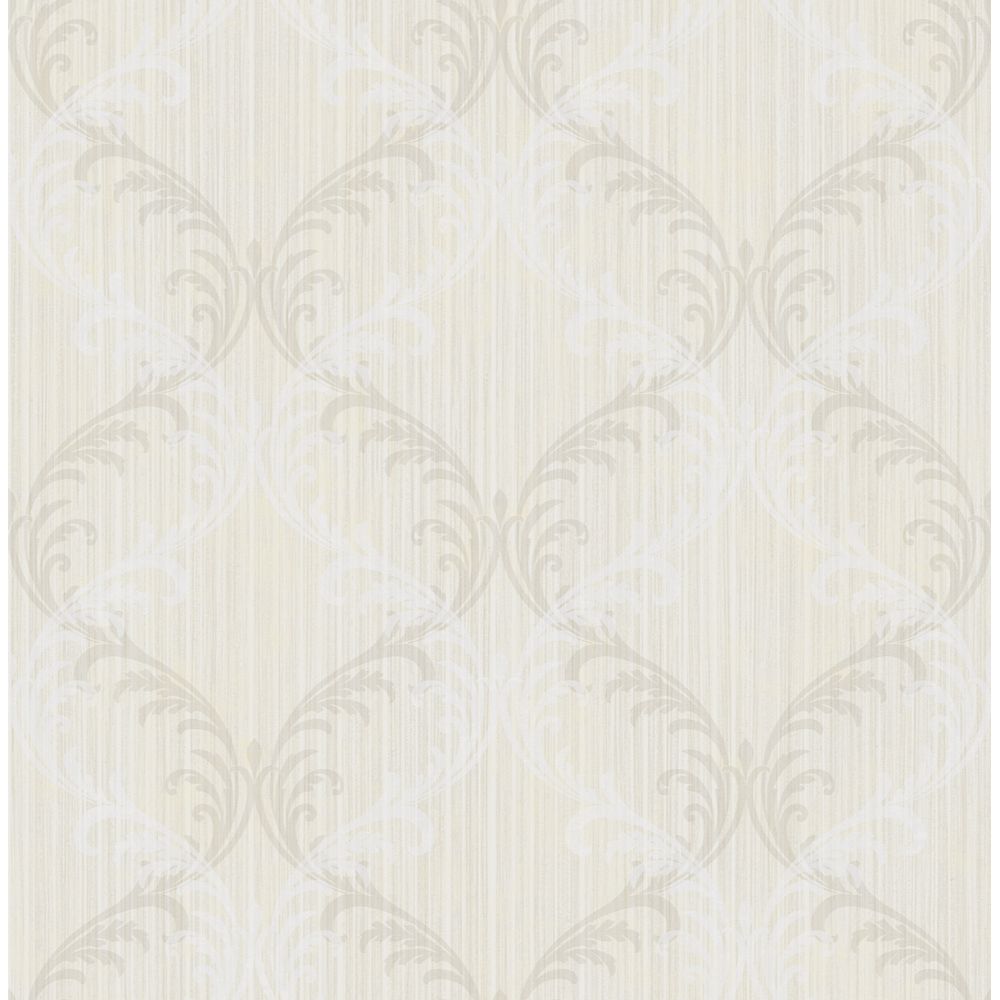 Casa Mia Wallpaper RM30710 Double Scroll Wallpaper In Soft Cream, Soft Beige, Soft White