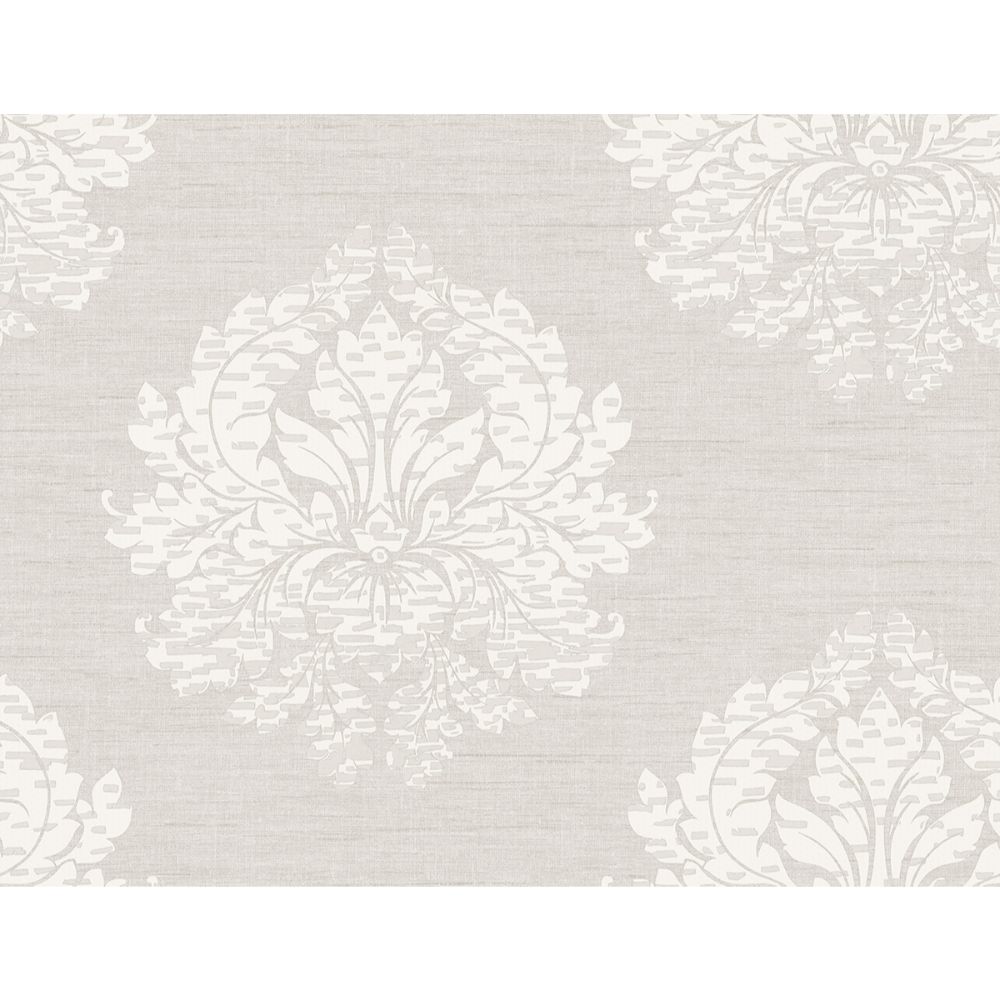 Casa Mia Wallpaper RM30810 Neoclassic Contemporary Damask Wallpaper In White, Soft Grey