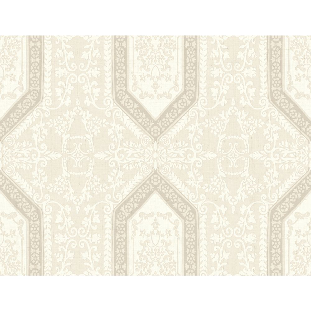Casa Mia Wallpaper RM30905 Neoclassic Scroll Wallpaper In White, Cream, Soft Brown