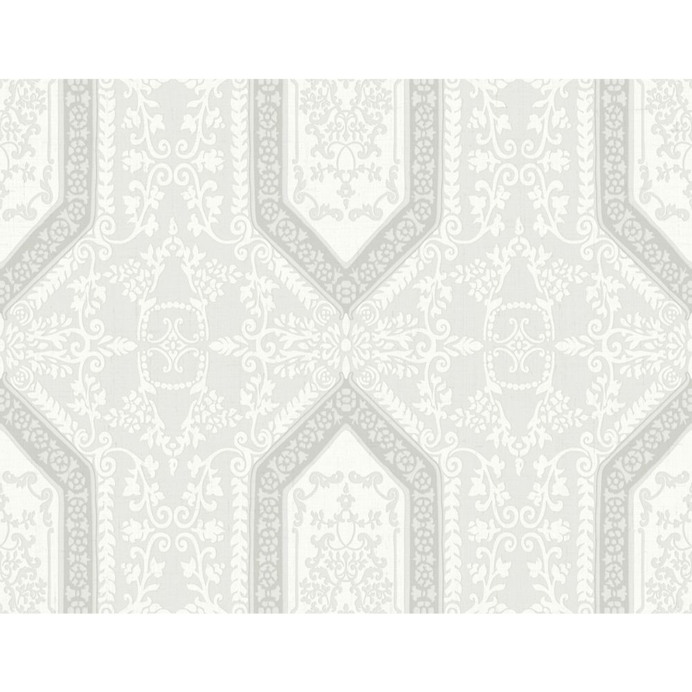 Casa Mia Wallpaper RM30910 Neoclassic Scroll Wallpaper In White, Soft Grey, Grey