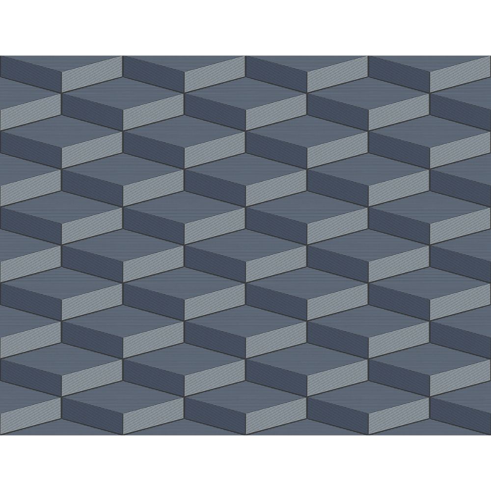 Casa Mia Wallpaper RM40602 3d Geometric Cube Wallaper In Blue, Dark Blue, Grey