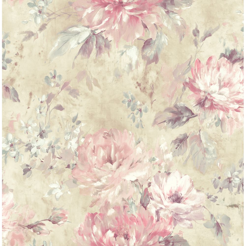 Casa Mia Wallpaper RM50201 Watercolor Flower Wallpaper In Pink, Beige