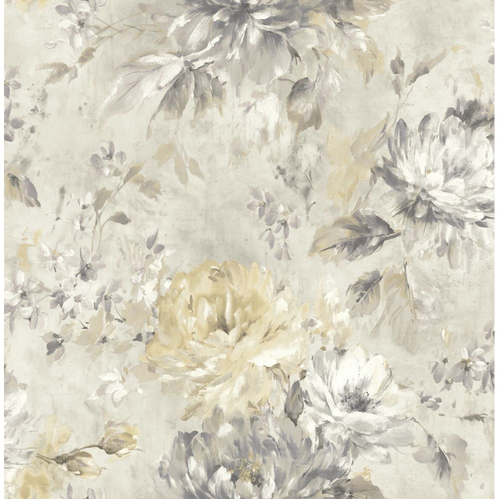 Casa Mia Wallpaper RM50203 Watercolor Flower Wallpaper In Grey, Cream, Soft Grey