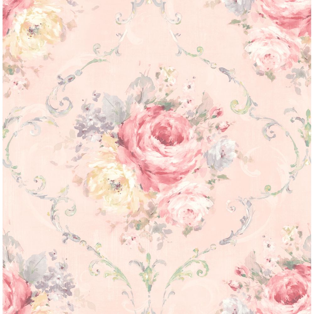 Casa Mia Wallpaper RM50501 Classic Flora Cameo Wallpaper In Pink